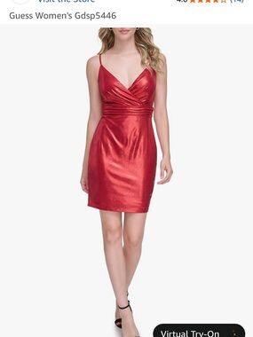 Guess Metallic V-neck Sleeveless Mini Dress in Red